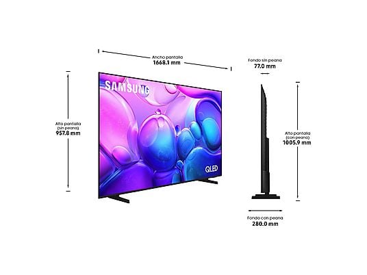 TV QLED 75 - Samsung TQ75Q6FAAUXXC, UHD 4K, Q4 Lite Processor, Smart TV, Negro