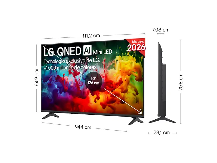 TV QNED Mini LED 50 - LG 50QNED72B6B, UHD 4K, Procesador Inteligente α7 AI Processor 4K Gen9, Smart TV, DVB-T2 (H.265), Negro