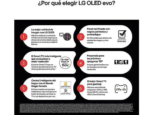 TV OLED 65" - LG OLED65G54LW, OLED 4K, Procesador Inteligente α11 AI Processor 4K Gen2, Smart TV, Gallery Design, Rocky Black