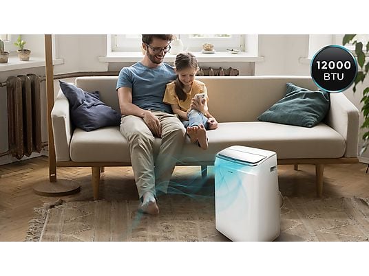 Aire acondicionado portátil - Cecotec ForceClima 12800 Soundless Heating Connected, 3024 fgh, Bomba de calor, 5 modos, 3 veloc, Mando, Wi-Fi, Blanco
