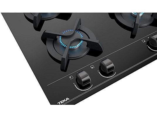 Placa de gas - Teka GBC 6400, 4 zonas, Gas natural, Mandos frontales ergonómicos, 60 cm, Negro