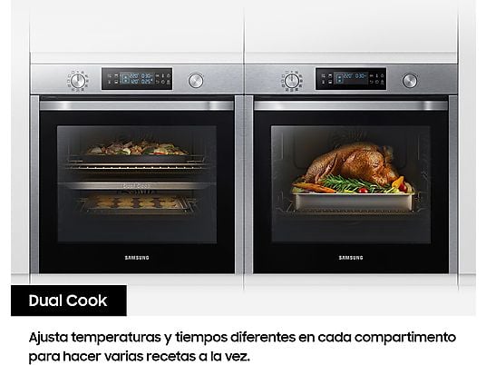 Horno de vapor - Samsung NV7B5750TDKU1, Multifunción, Pirolítico, Air Fry, 76l, 59.5 cm, Dual Cook Flex, WiFi, Negro