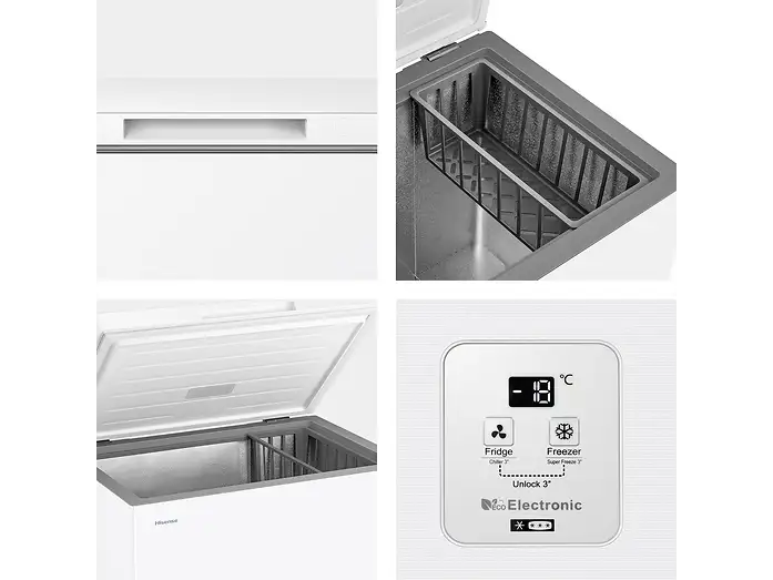 Congelador horizontal - Hisense FT200N1AWDL, 198 l, 85.8 cm, Congelador Convertible, Goma Antibacteria, Blanco
