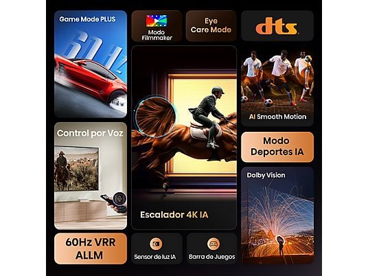 TV LED 85 - Hisense 85A6Q, UHD 4K, Quad CoreMT9603, IA 4K Upscaler, Modo Juego Plus, Control por voz, Negro