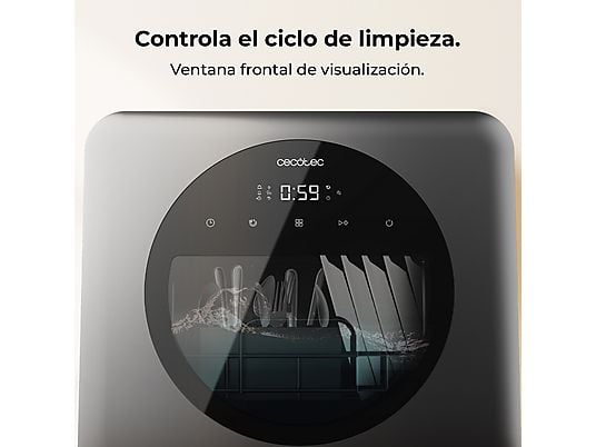 Lavavajillas compacto - CECOTEC Bolero Aguazero 1150 Dark, 3 servicios, 6 programas, 42,5 cm, 300