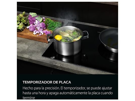 Placa inducción - AEG TN63IP0BFB, 3 zonas, Zona grande 28 cm, Powerboost, 59 cm, Negro