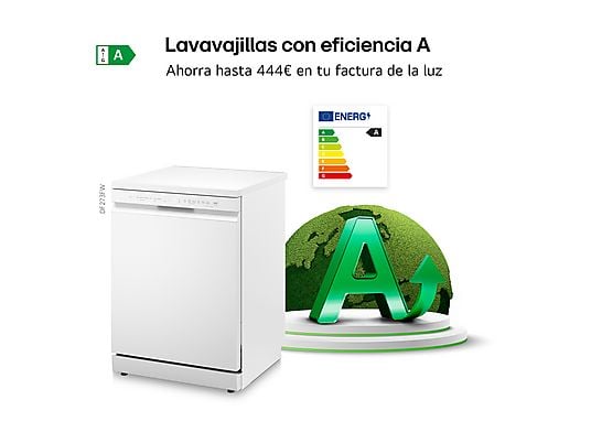 Lavavajillas - LG DF273FW, 14 servicios, 10 programas, 60 cm, QuadWash™, Blanco