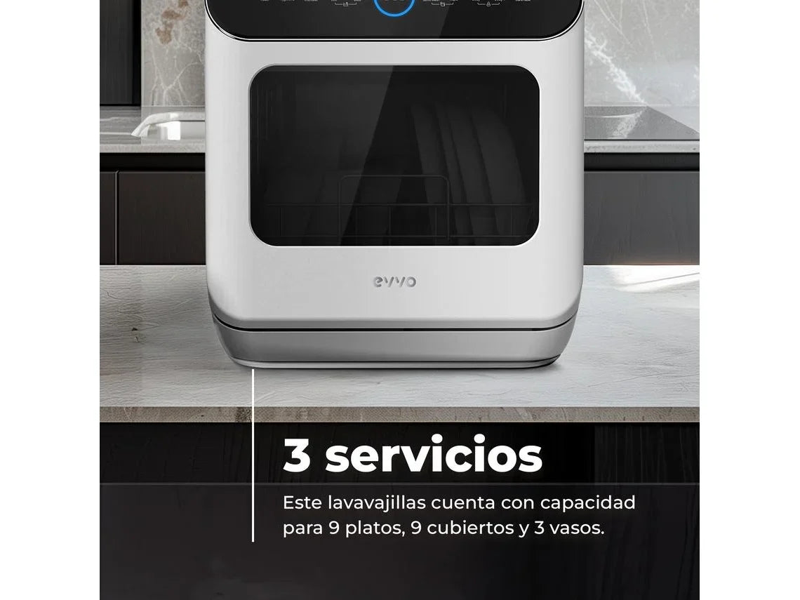 Lavavajillas EVVO Mini D Trip 2, 3 Cubiertos, 6 Programas, Blanco, Ancho 420 mm