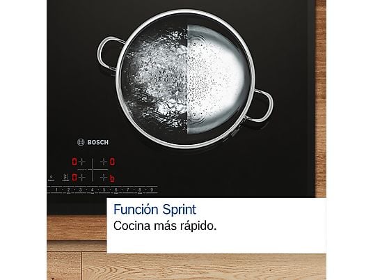 Placa inducción - Bosch PUJ631BB5E, 3 zonas, 28 cm, Función Sprint, Control TouchSelect, 60 cm, Negro