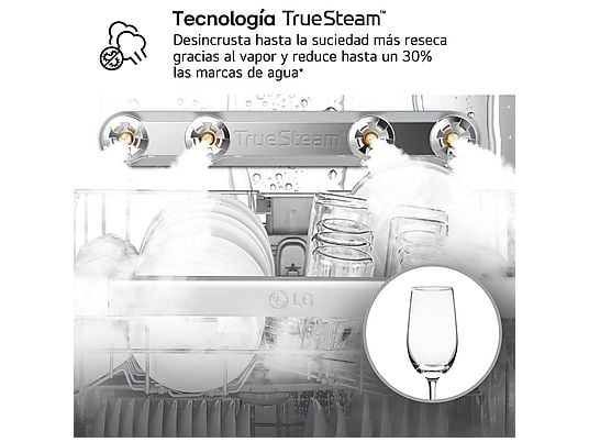 Lavavajillas - LG DF587HVS, 10 servicios, 10 programas, 60 cm, Lavado a vapor, Acero antihuellas