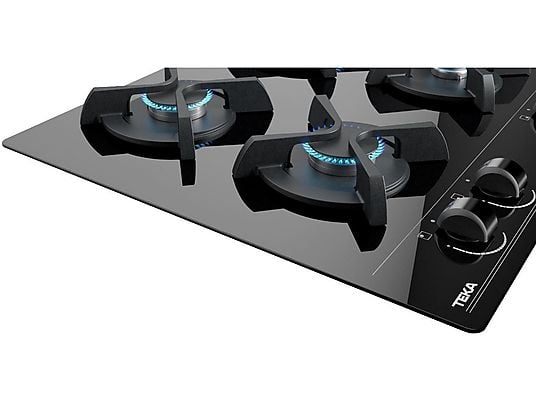 Placa de gas - Teka GBC 6400, 4 zonas, Gas natural, Mandos frontales ergonómicos, 60 cm, Negro