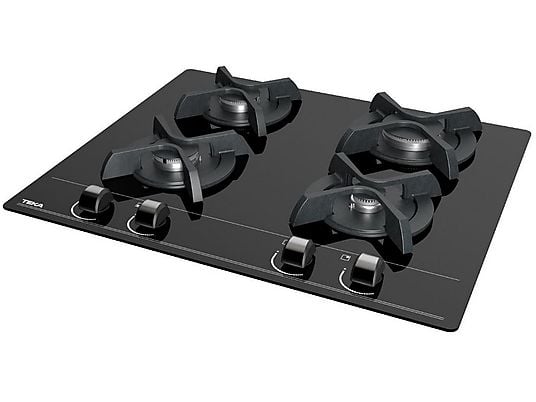 Placa de gas - Teka GBC 6400, 4 zonas, Gas natural, Mandos frontales ergonómicos, 60 cm, Negro