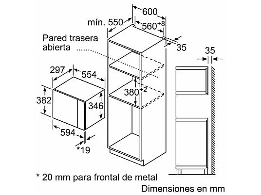 Microondas integrable - Balay 3CG5172N2, 800 W, 5 niveles, 20 l, Negro