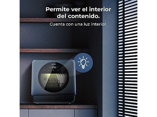 Lavavajillas compacto - CECOTEC Bolero Aguazero 1150 Dark, 3 servicios, 6 programas, 42,5 cm, 300
