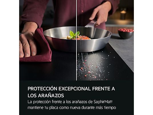 Placa inducción - AEG TI63IQ10IZ, 3 zonas, Zona grande 28 cm, SaphirMatt, 58 cm, Negro Mate