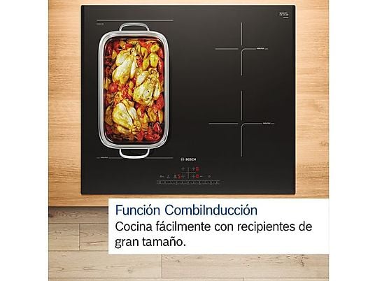 Placa inducción - Bosch PVQ631HC1E, 4 zonas, 30 x 21 cm, 59.2 cm, Negro