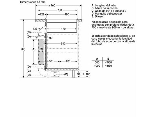 Placa inducción con extractor integrado - Bosch PVS611B16E, 4 Zonas, Zona Flex, CombiInducción, Touch Select, Negro