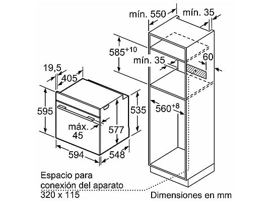 Horno compacto - Bosch HBG774KB1, Serie 8, Multifunción, Pirolítico, 71 l, 54.9 cm, Negro