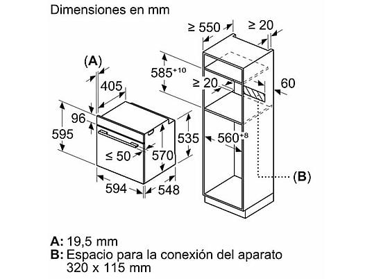 Horno - Bosch HBA574ES3, Multifunción, Pirolítico, 71 l, 59.4 cm, HotAir 3D, Asistente de limpieza con agua, Inox