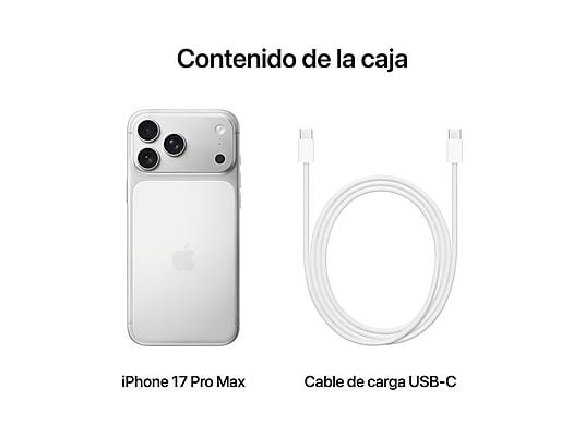 Apple iPhone 17 Pro Max, Plata, 256 GB, 5G, 6.3 OLED Super Retina XDR, Chip A19 Pro, iOS