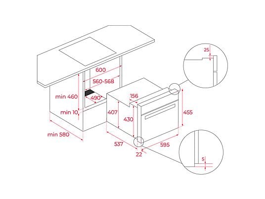 Horno - Teka NEO HSC 6350, Multifunción, 44l, Ancho 59.5 cm, 8 funciones, Sistema ThermoSeal, Sistema HydroClean, Acero Inoxidable