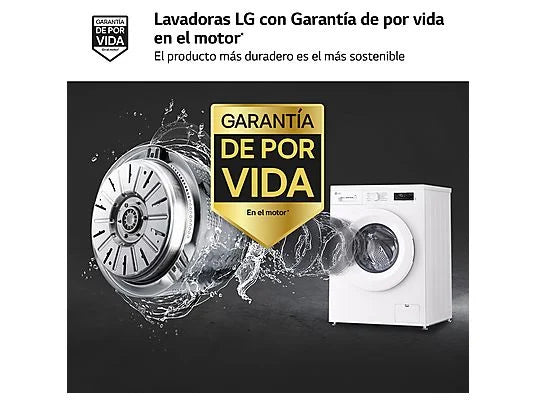Lavadora carga frontal - LG F4X1008NWH, 8 kg, 1400 rpm, 10 programas, AI Direct Drive™, ThinQ™, Blanco Marfil