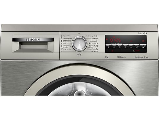 Lavadora carga frontal - Bosch WUU28T8XES, 8 kg, 1.400 rpm, 15 programas, Inox