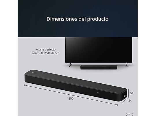 Barra de sonido - Sony HT-S2000, 3.1 Canales, Dolby Atmos, DTS:X, Bluetooth, Subwoofer integrado dual, 350 W, Sonido envolvente, HDMI, Negro