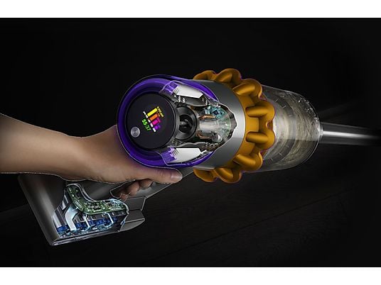 Aspirador escoba - Dyson V15 Detect™ Absolute, Potencia succión 240 AW, 60 min, Inteligente y Potente, 3 Modos, Tecnología Láser, Sensor Suciedad