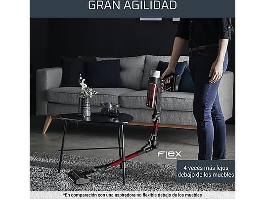Aspirador escoba - Rowenta RH2079 X-Force Flex 9.60 Animal Care, 200 W, 0.4 L, 45 min, Tecno.Ciclónica, 3 modos, Ultraligera, Especial Mascotas, Roja