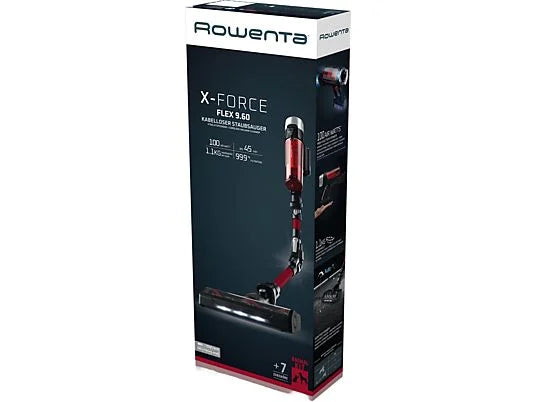 Aspirador escoba - Rowenta RH2079 X-Force Flex 9.60 Animal Care, 200 W, 0.4 L, 45 min, Tecno.Ciclónica, 3 modos, Ultraligera, Especial Mascotas, Roja