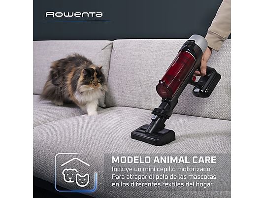 Aspirador escoba - Rowenta RH2079 X-Force Flex 9.60 Animal Care, 200 W, 0.4 L, 45 min, Tecno.Ciclónica, 3 modos, Ultraligera, Especial Mascotas, Roja