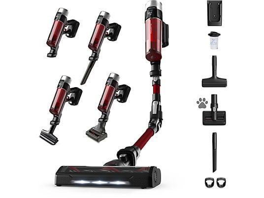 Aspirador escoba - Rowenta RH2079 X-Force Flex 9.60 Animal Care, 200 W, 0.4 L, 45 min, Tecno.Ciclónica, 3 modos, Ultraligera, Especial Mascotas, Roja