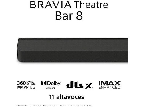 Barra de sonido - Sony BRAVIA Theatre Bar 8, Dolby Atmos, 11 altavoces, WiFi, Bluetooth, 360 Spatial Sound Mapping, 495W, Apple Airplay, HTA8000