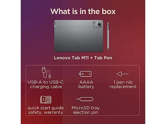 Tablet - Lenovo Tab M11, 128 GB, Luna Grey, 11 WUXGA, 4 GB RAM, MediaTek Helio G88, Android, Incluye Pen