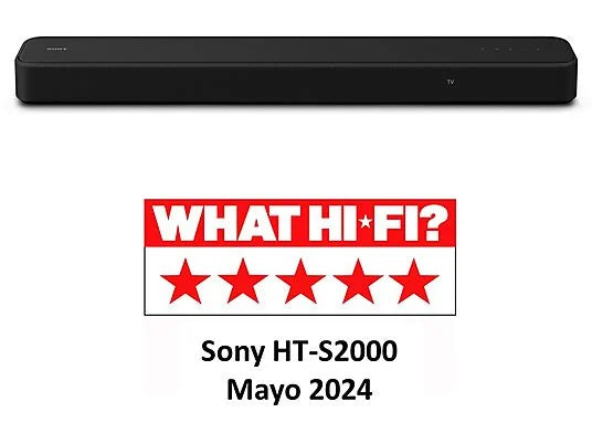 Barra de sonido - Sony HT-S2000, 3.1 Canales, Dolby Atmos, DTS:X, Bluetooth, Subwoofer integrado dual, 350 W, Sonido envolvente, HDMI, Negro