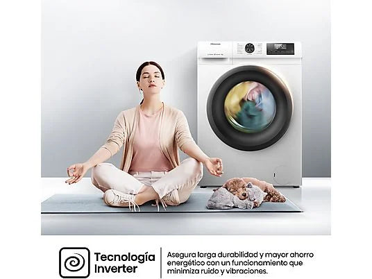 Lavadora carga frontal - Hisense WF1Q8041BW, 8 kg, 1400 Rpm, Función Vapor, Eficiencia A-20%, Blanco