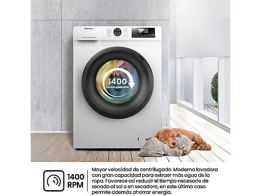 Lavadora carga frontal - Hisense WF1Q8041BW, 8 kg, 1400 Rpm, Función Vapor, Eficiencia A-20%, Blanco