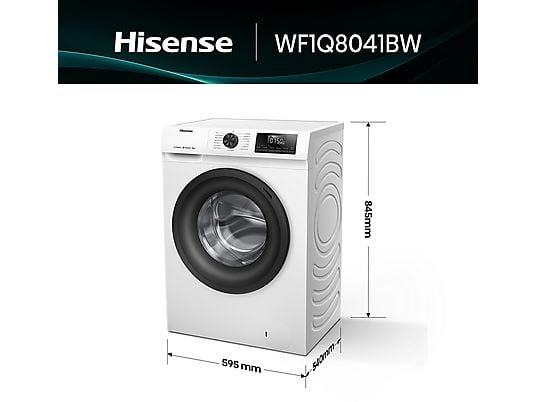 Lavadora carga frontal - Hisense WF1Q8041BW, 8 kg, 1400 Rpm, Función Vapor, Eficiencia A-20%, Blanco