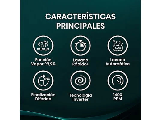 Lavadora carga frontal - Hisense WF1Q8041BW, 8 kg, 1400 Rpm, Función Vapor, Eficiencia A-20%, Blanco