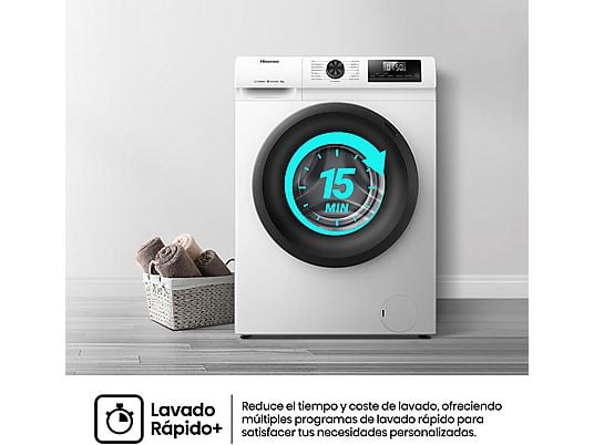 Lavadora carga frontal - Hisense WF1Q8041BW, 8 kg, 1400 Rpm, Función Vapor, Eficiencia A-20%, Blanco