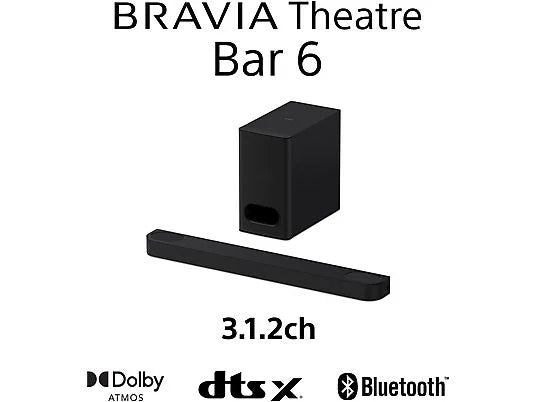 Barra de sonido - Sony BRAVIA Theatre Bar 6 (HTB600), 3.1.2 envolventes con subwoofer, Altavoces ascendentes, Dolby Atmos, DTS:X, Voice Zoom 3 con IA