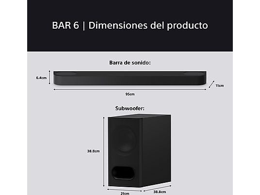 Barra de sonido - Sony BRAVIA Theatre Bar 6 (HTB600), 3.1.2 envolventes con subwoofer, Altavoces ascendentes, Dolby Atmos, DTS:X, Voice Zoom 3 con IA