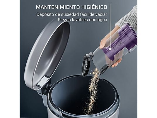 Aspirador escoba - Rowenta X-Pert 7.60 RH6A39, 140 W, Ultraligera, 45 min. autonomía, Depósito 0.44L, Accesorios, Púrpura