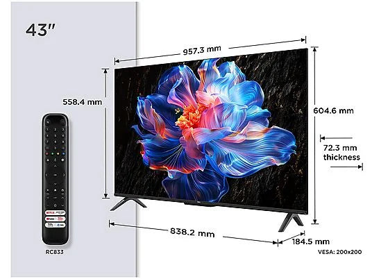 TV LED 43 - TCL 43P6K, UHD 4K, HDR, AiPQ, Google TV, Dolby Atmos, Negro