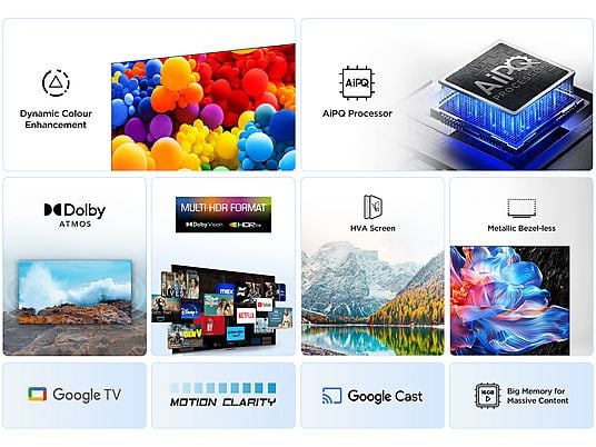 TV LED 55 - TCL 55P6K, UHD 4K, HDR, AiPQ, Google TV, Dolby Atmos, Negro