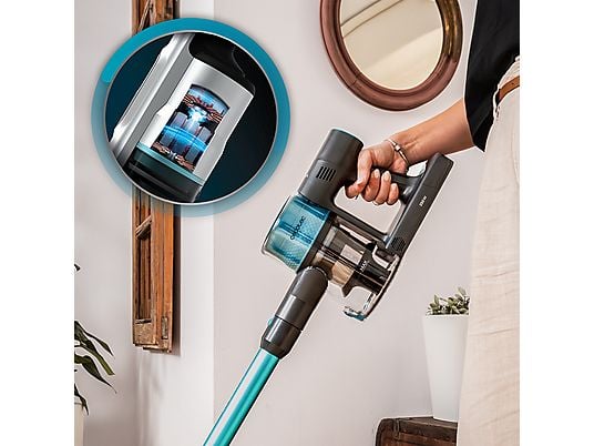 Aspirador escoba - Cecotececotec Conga Rockstar P50, 265 W, 50 min Autonomía, Filtro HEPA, Succión de 80 AW, Negro/Azul