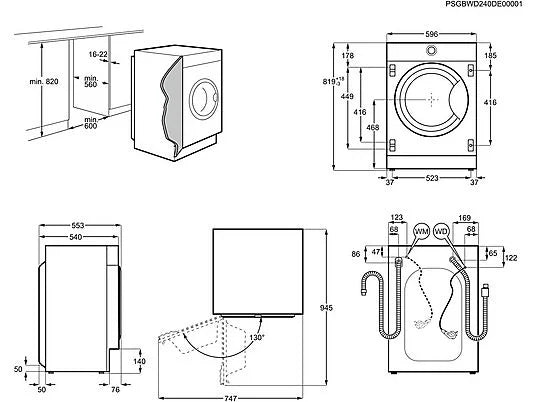Lavadora integrable - AEG LFN7G8434F, 8 kg, 1400 rpm, Tecnología ProSense, Función Vapor, Sin panelar