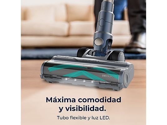 Aspirador escoba - Cecotec Conga Rockstar RS70 Pet Flex, 500 W, 65 min Autonomía, Sin Bolsa, Cepillo para Animales, Negro/Dorado