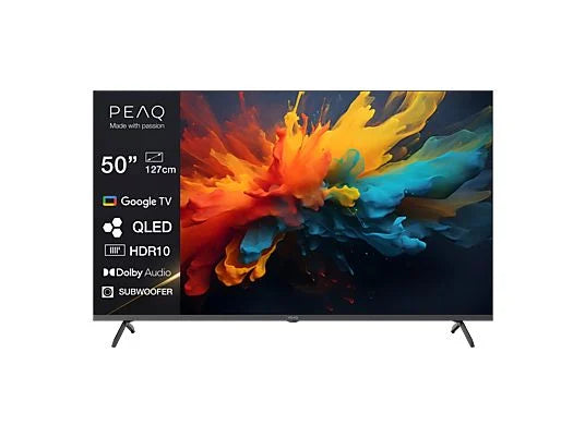 TV QLED 50 - PEAQ PTV 50GQU-5026C, QLED 4K, SmartGoogle TV, DVB-T2, HDR10, Dolby Audio, Triple Tuner, Negro